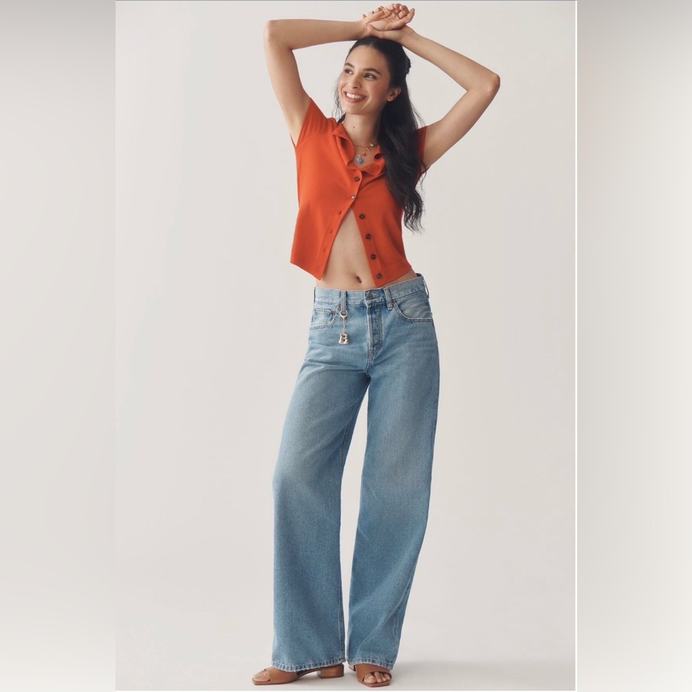 Etica Stanton High Rise Relaxed Straight Wide Leg Jeans Atwater Blue size 30